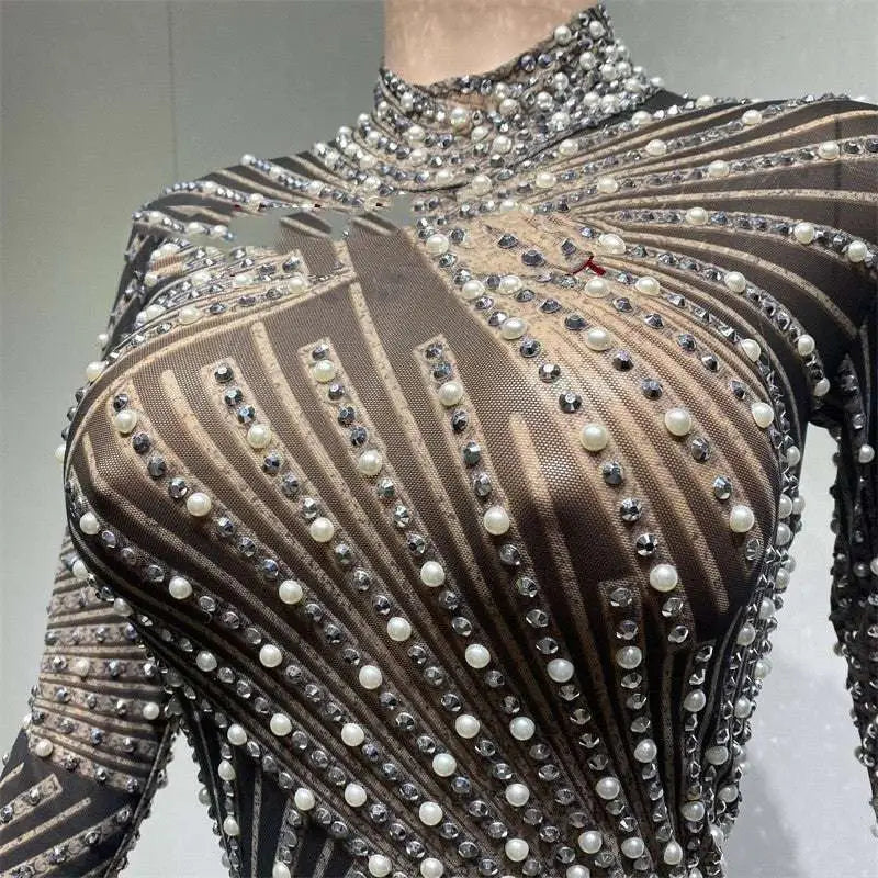 Sheer Beaded Tassel Dress Birthday Party Long Sleeve