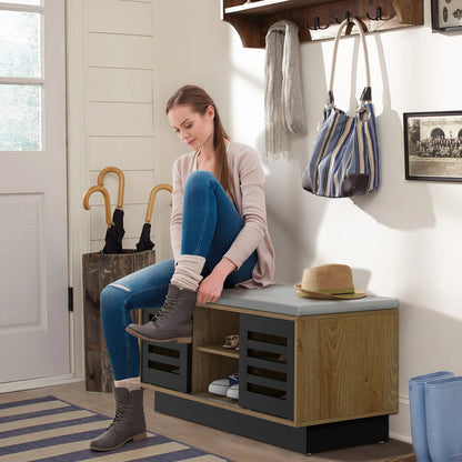 Shoe Bench with 6 Storage Compartments and 3 Adjustable Shelves