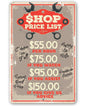 Shop Price List - Metal Sign