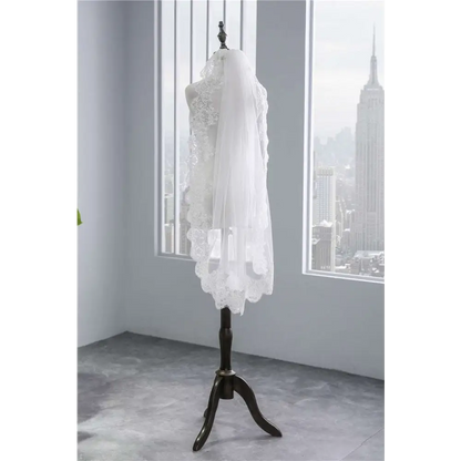 Short Veil Soft Mesh Sequined Lace White Ivory