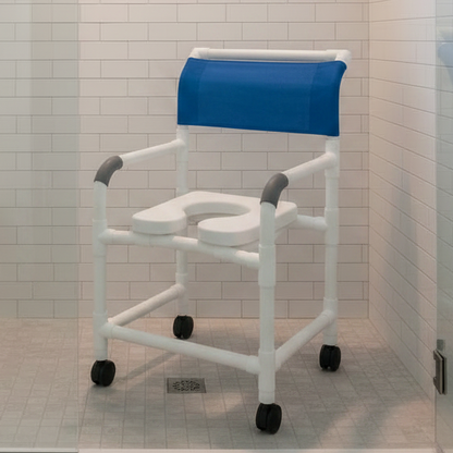MJM International 122-3TW-SSDE Wide Shower Chair 22" Internal Width, 3" Twin Casters, Deluxe Elongated Open Front Soft Seat, 375 lbs Weight Capacity