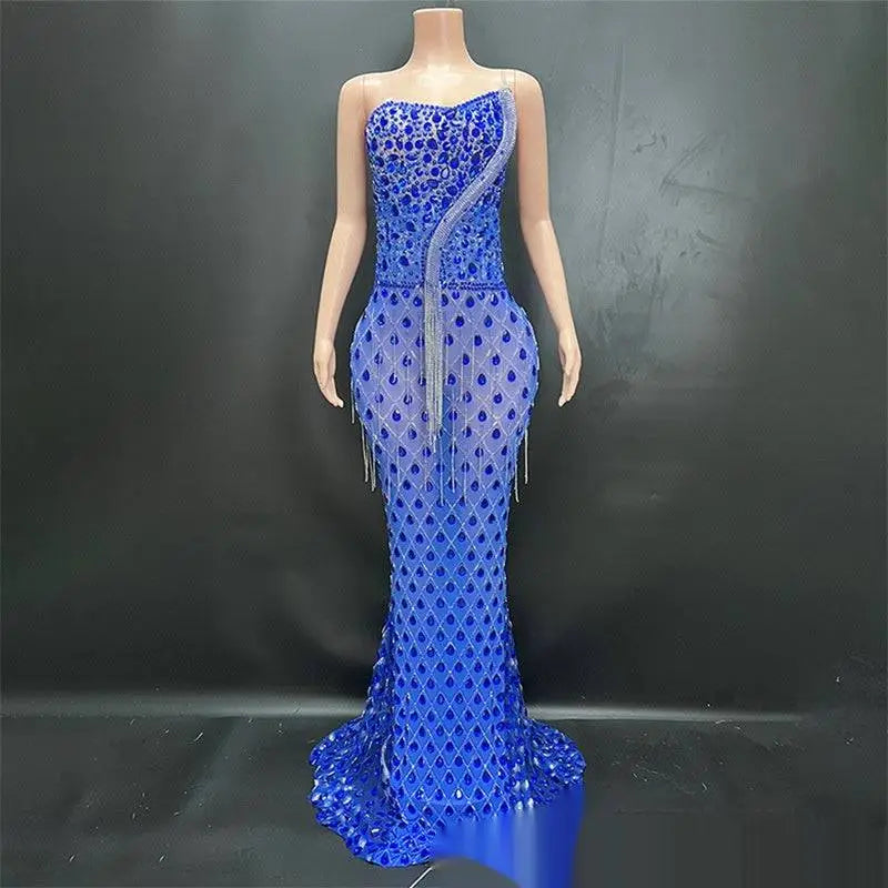 Silver Beaded Sexy Elegant Fishtail Gown