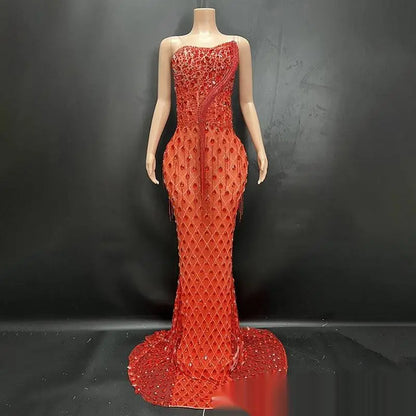 Silver Beaded Sexy Elegant Fishtail Gown