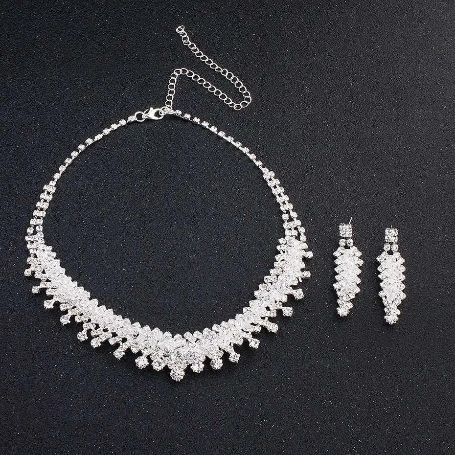 Silver Crystal Choker Wedding Jewelry Set