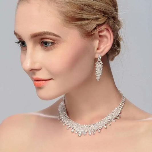 Silver Crystal Choker Wedding Jewelry Set