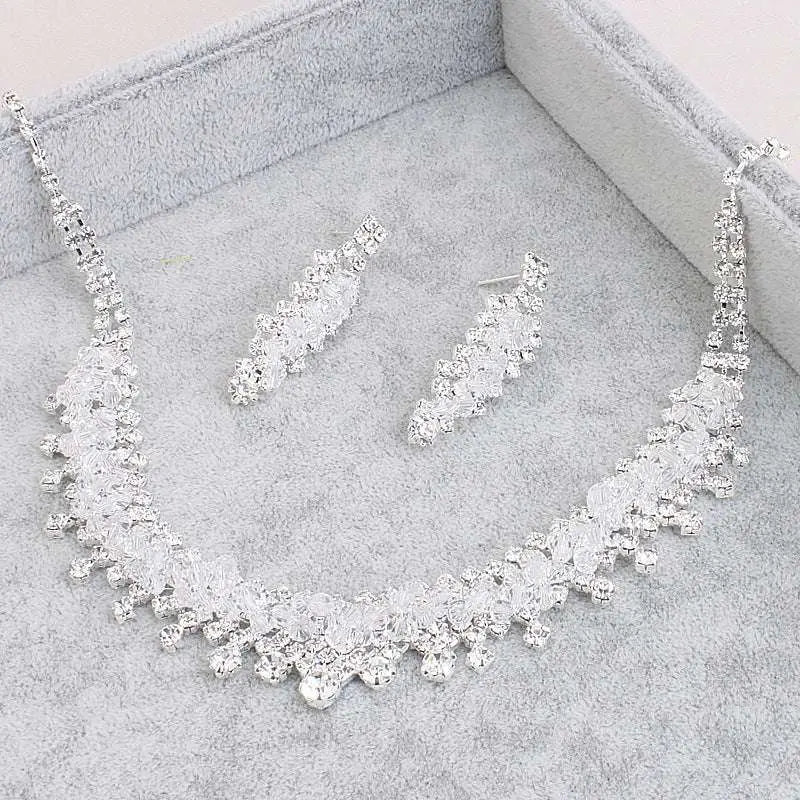 Silver Crystal Choker Wedding Jewelry Set