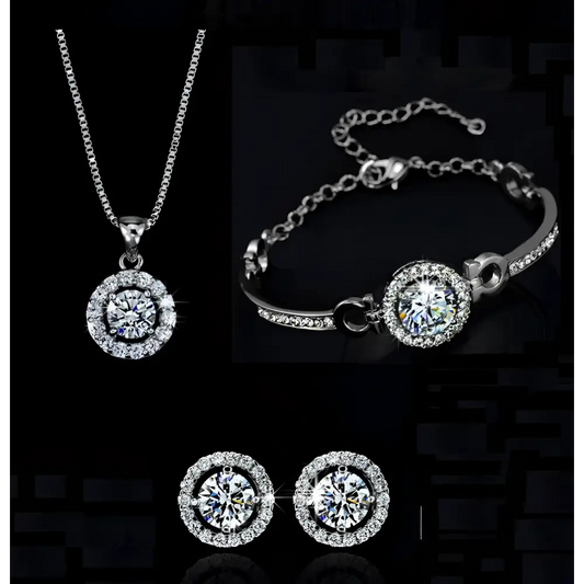 Silver Diamond Jewelry Sets Luxury Women’s Fashion