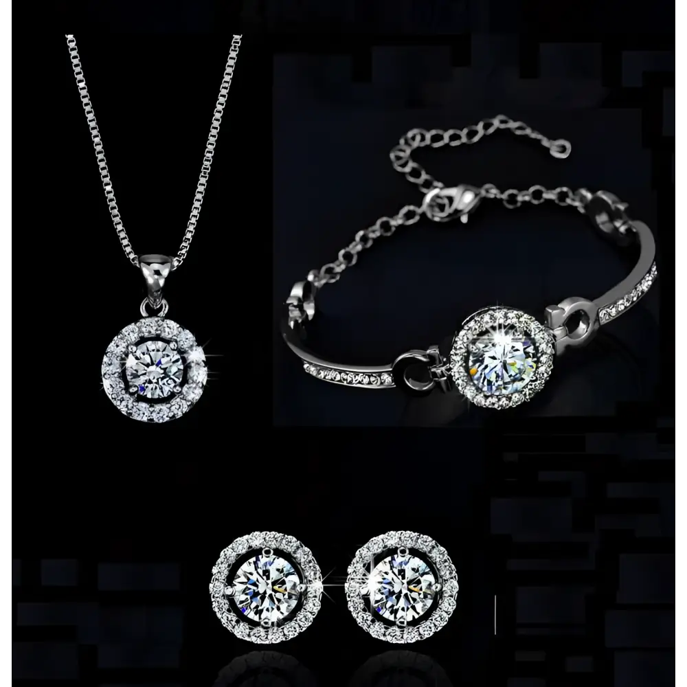Silver Diamond Jewelry Sets Luxury Women’s Fashion