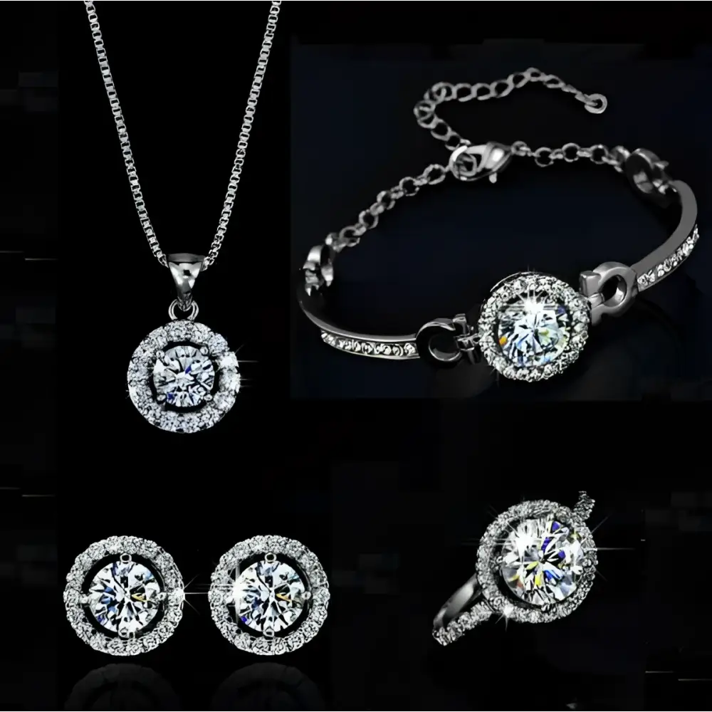 Silver Diamond Jewelry Sets Luxury Women’s Fashion