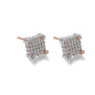 Silver Micro Pave Stud Earrings Clear Square 3D Sidestones