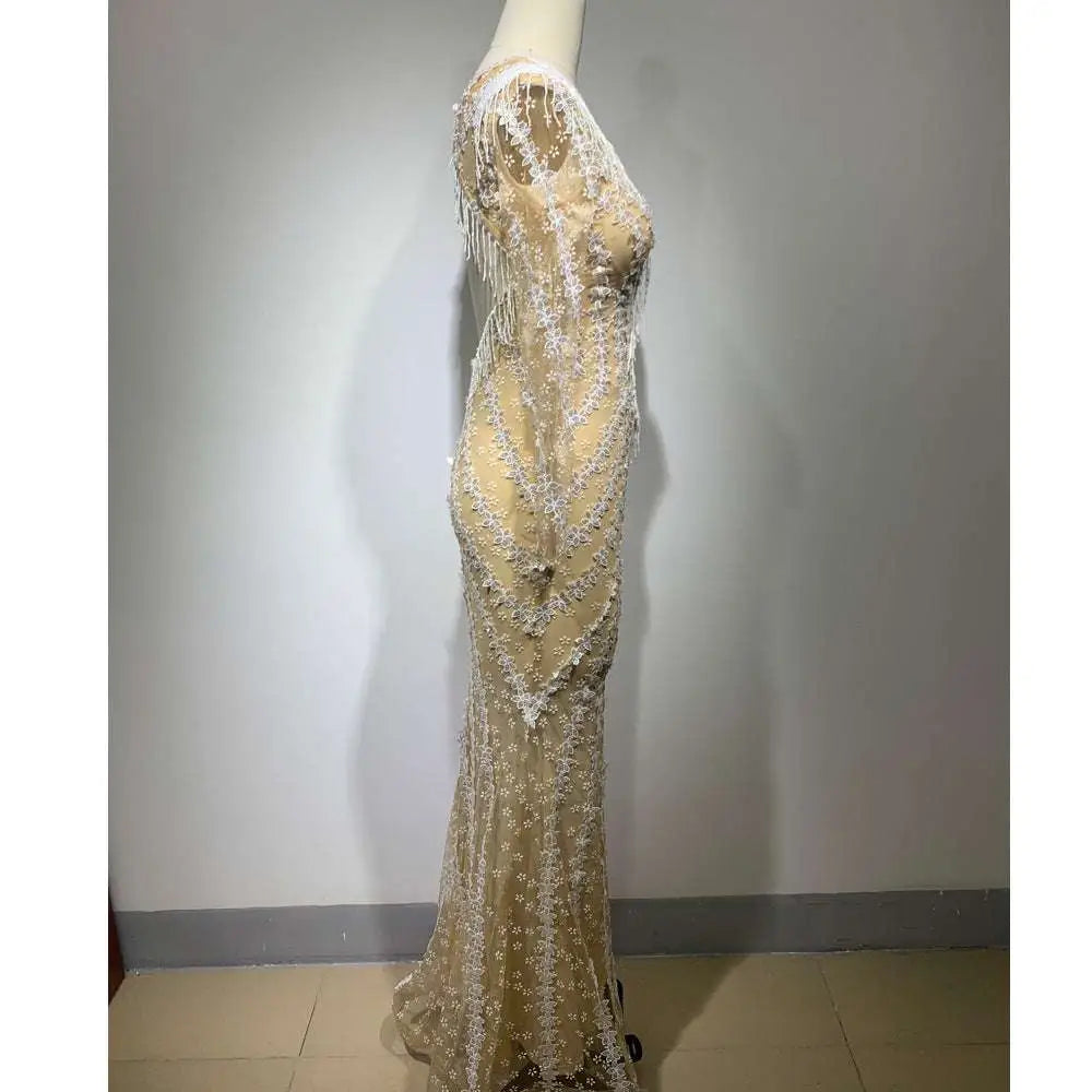 Silver Sequined Backless Tight Fishtail Gown