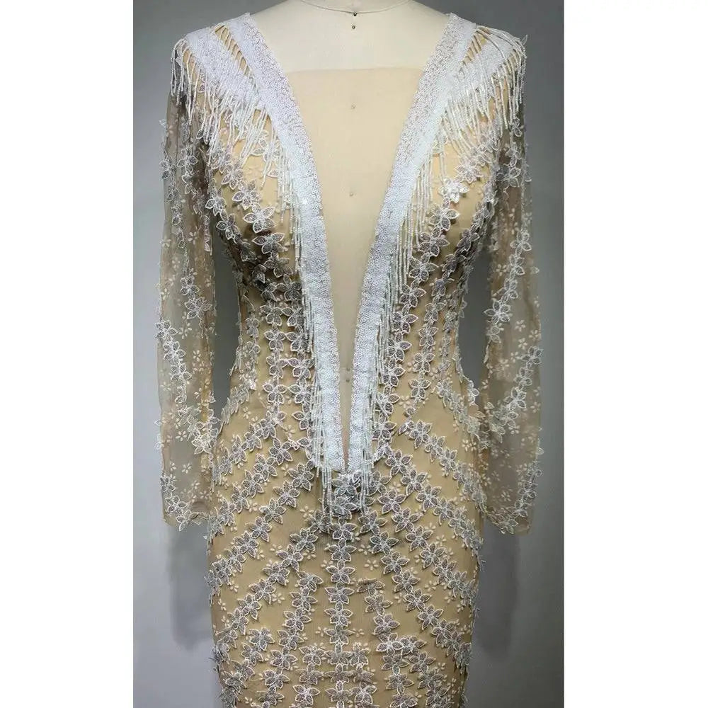 Silver Sequined Backless Tight Fishtail Gown