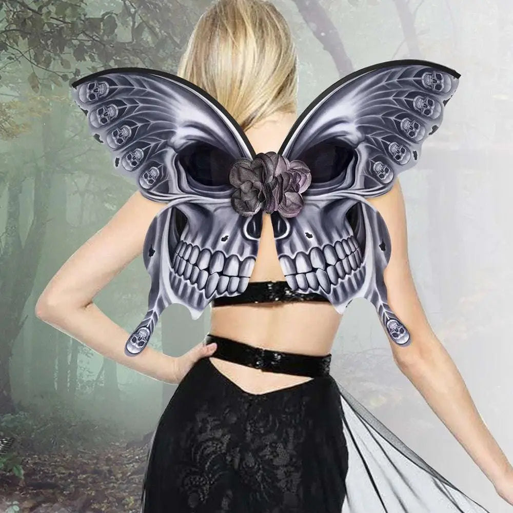 Silver Skull Halloween Butterfly Wings