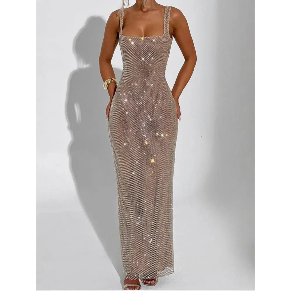 Silver Strap Sequins Net Drill Suspenders Gown