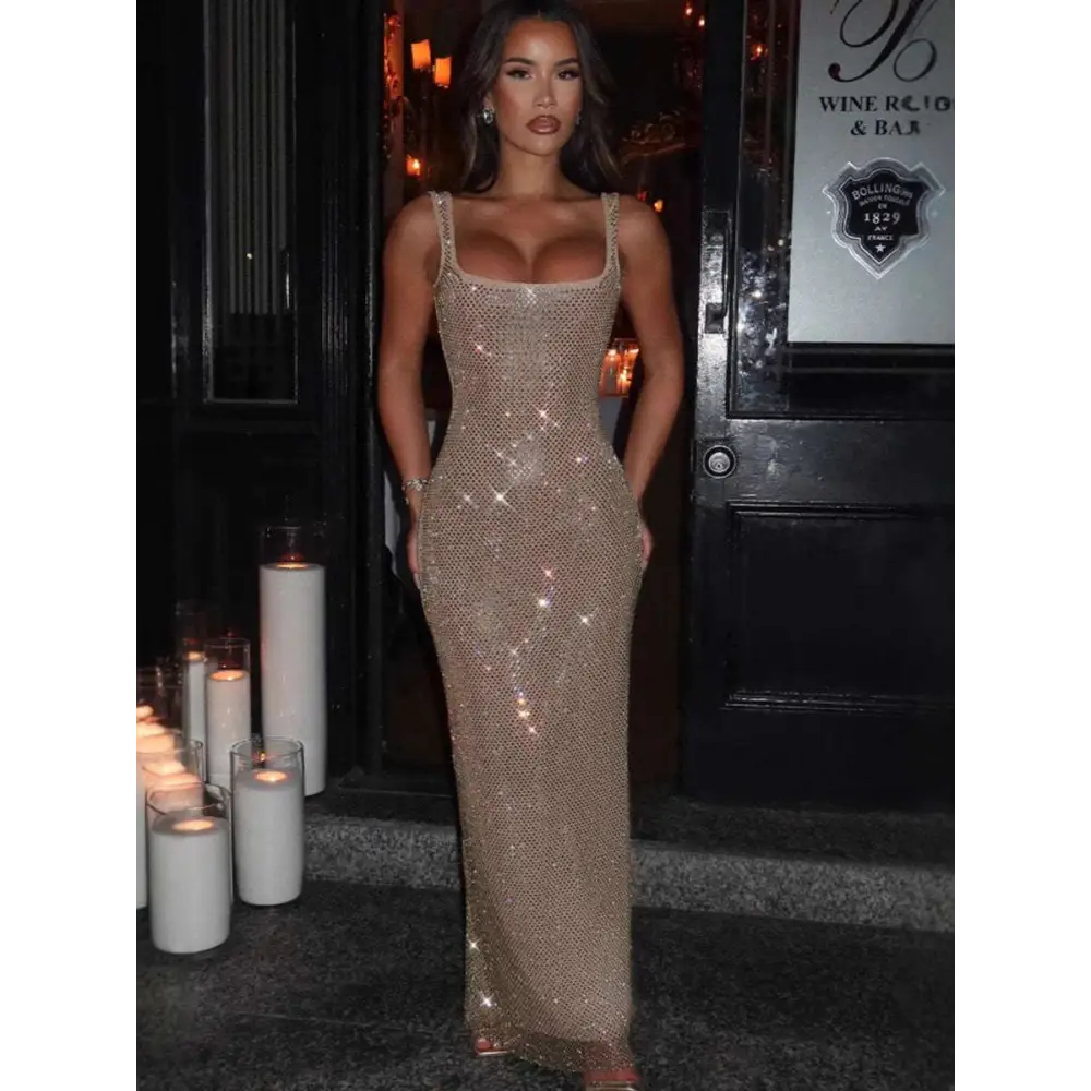 Silver Strap Sequins Net Drill Suspenders Gown