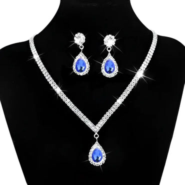 Silver V-Shaped Crystal Bridal Jewelry Set