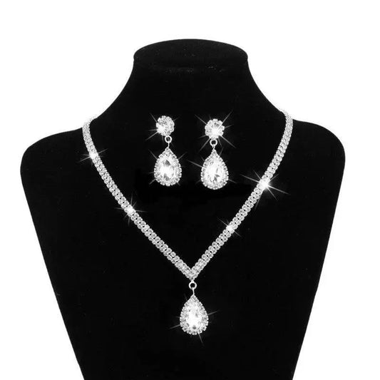 Silver V-Shaped Crystal Bridal Jewelry Set