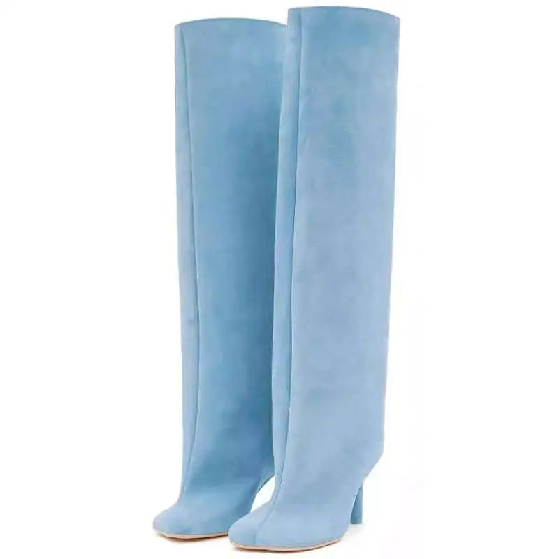 Simple Stitching Square Head Black Knee High Boots