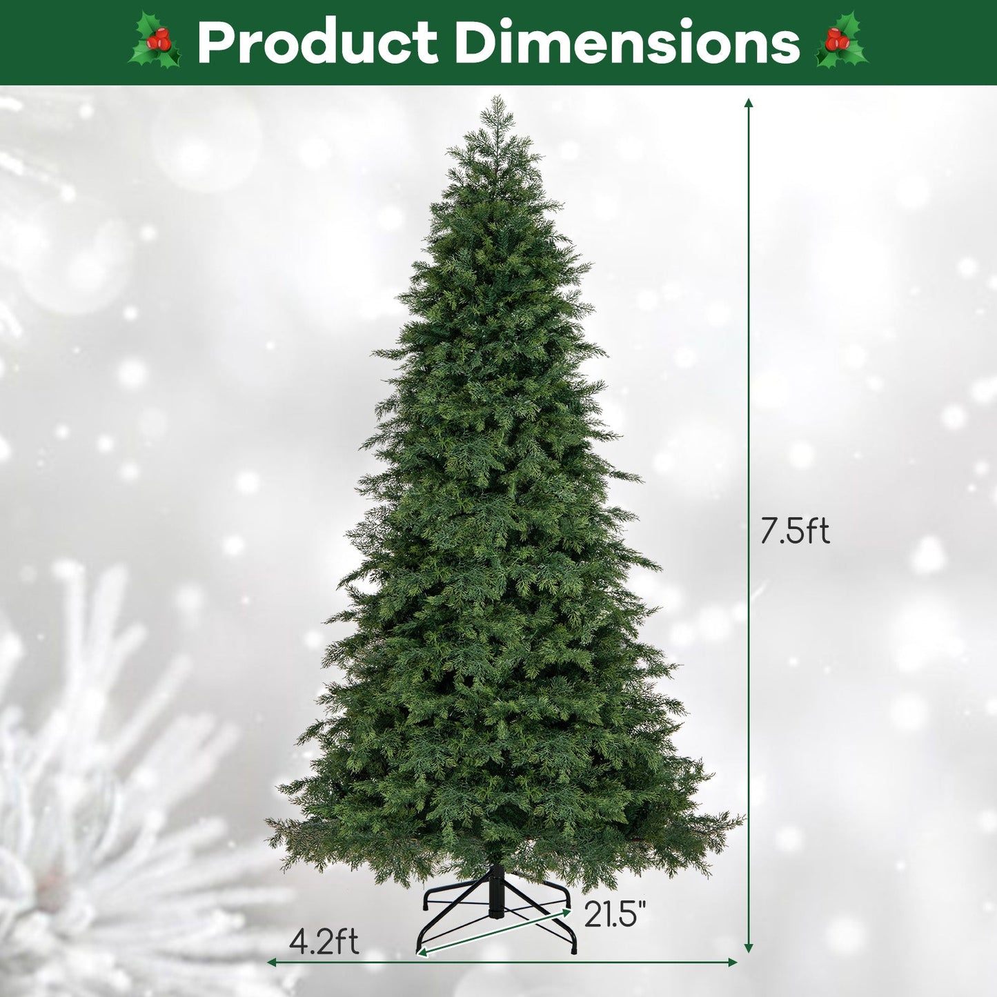 Artificial Christmas Tree Green Hinged Holiday Tree with 721/1019 Lush Branch Tips