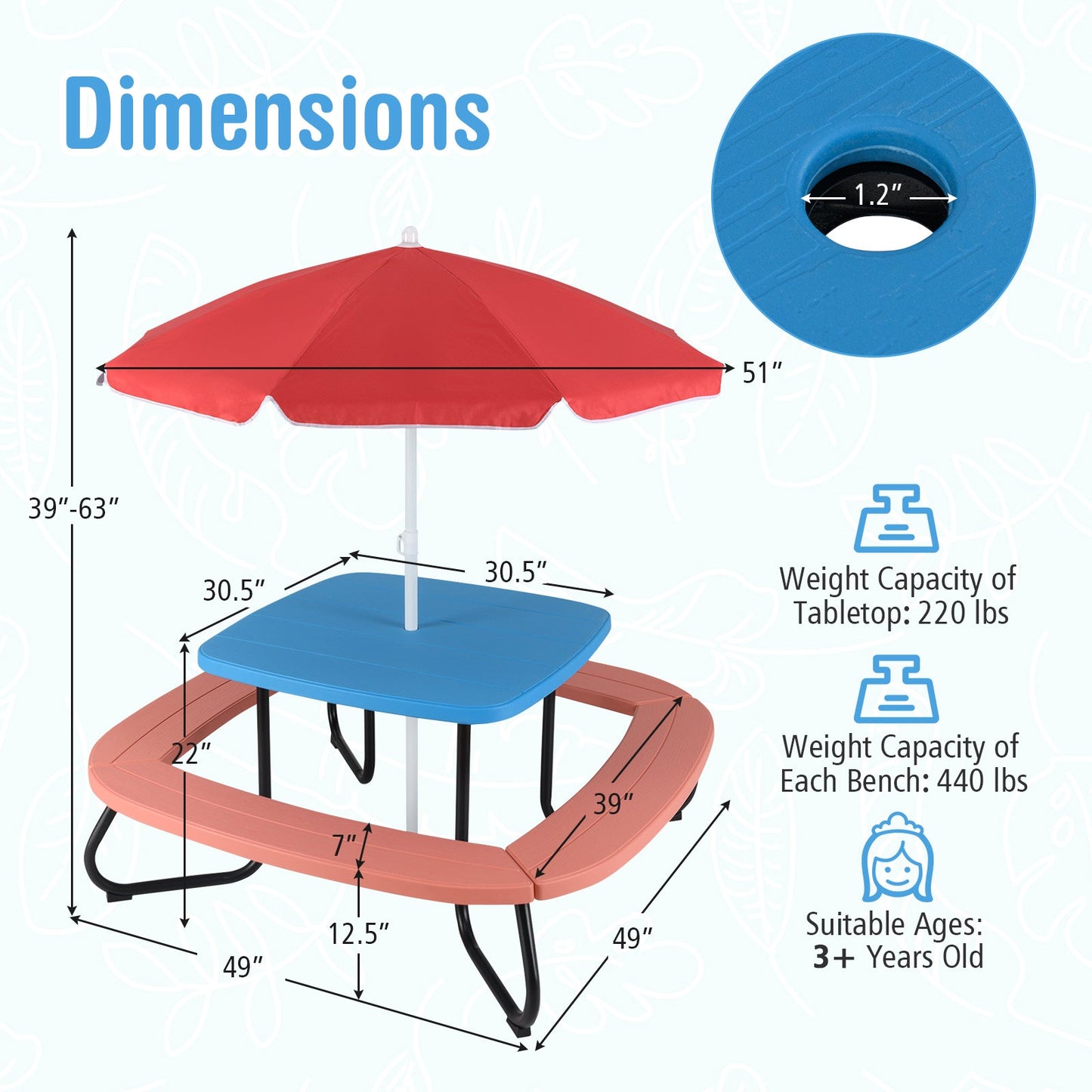 Toddler Outdoor Activity Table with Adjustable and Collapsible Umbrella