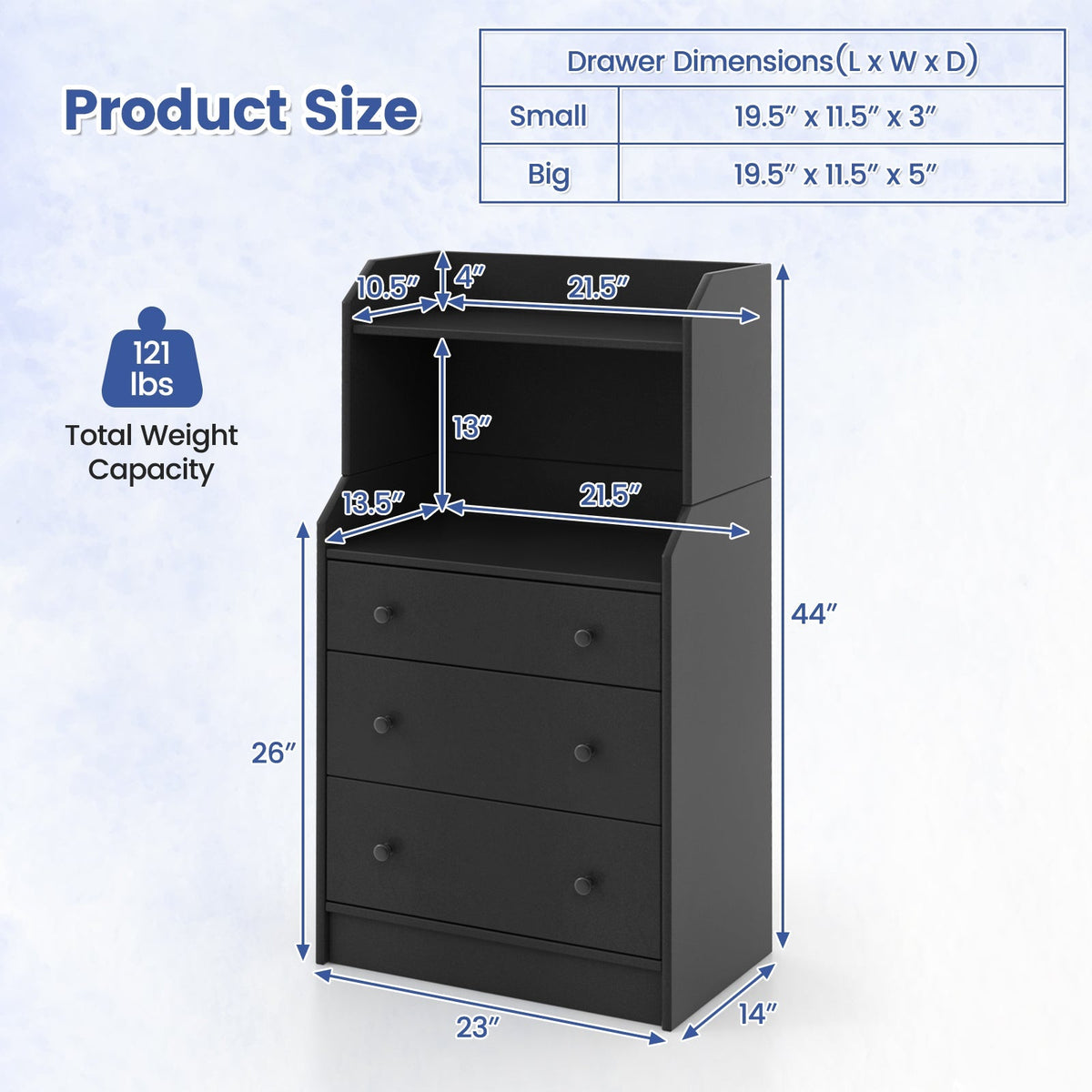 Storage Dresser with Anti-Toppling Device, 44" Tall