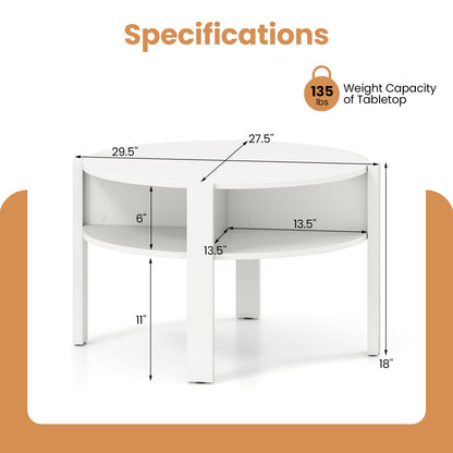 29.5 Inch Round Coffee Table with Storage Shelves for Small Space