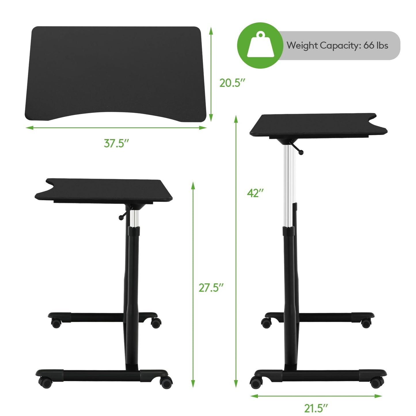Height Adjustable Computer Desk Sit to Stand Rolling