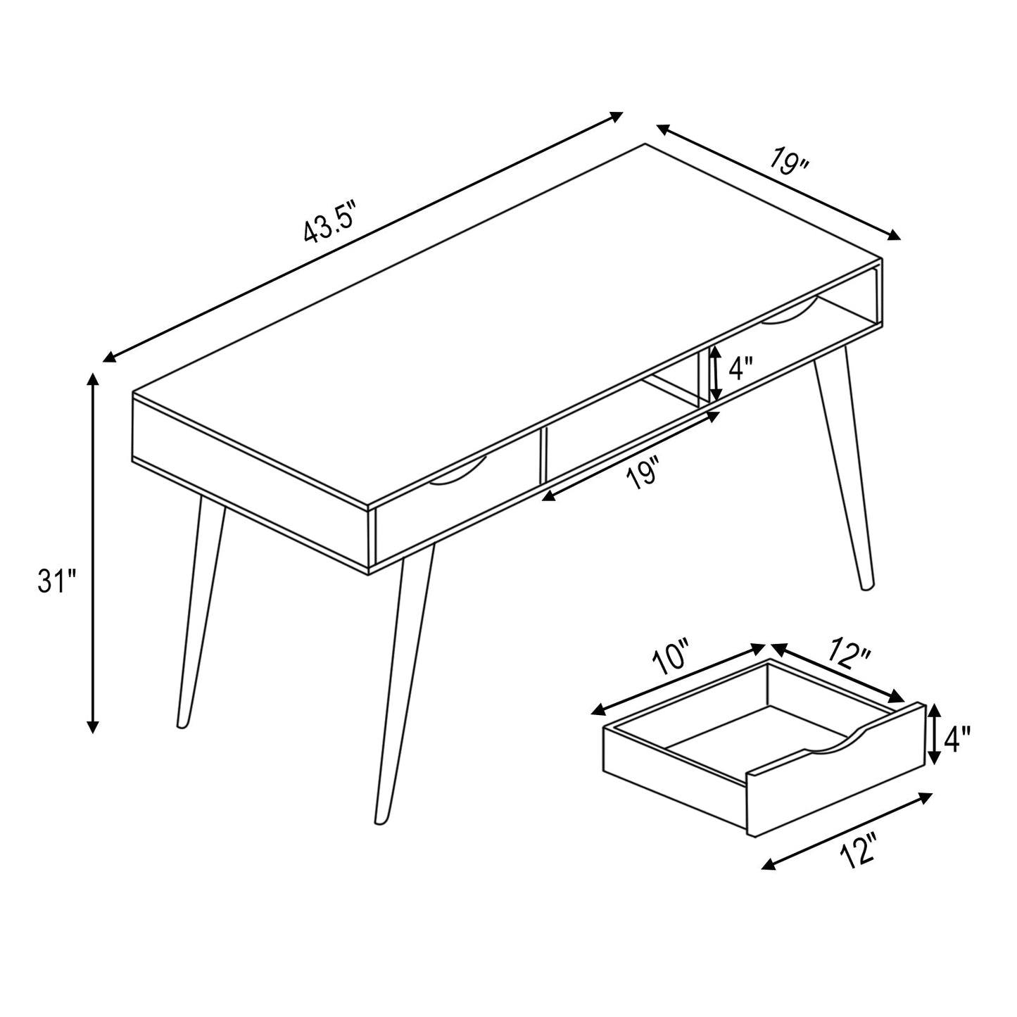 Stylish Computer Desk Workstation with 2 Drawers and Solid Wood Legs