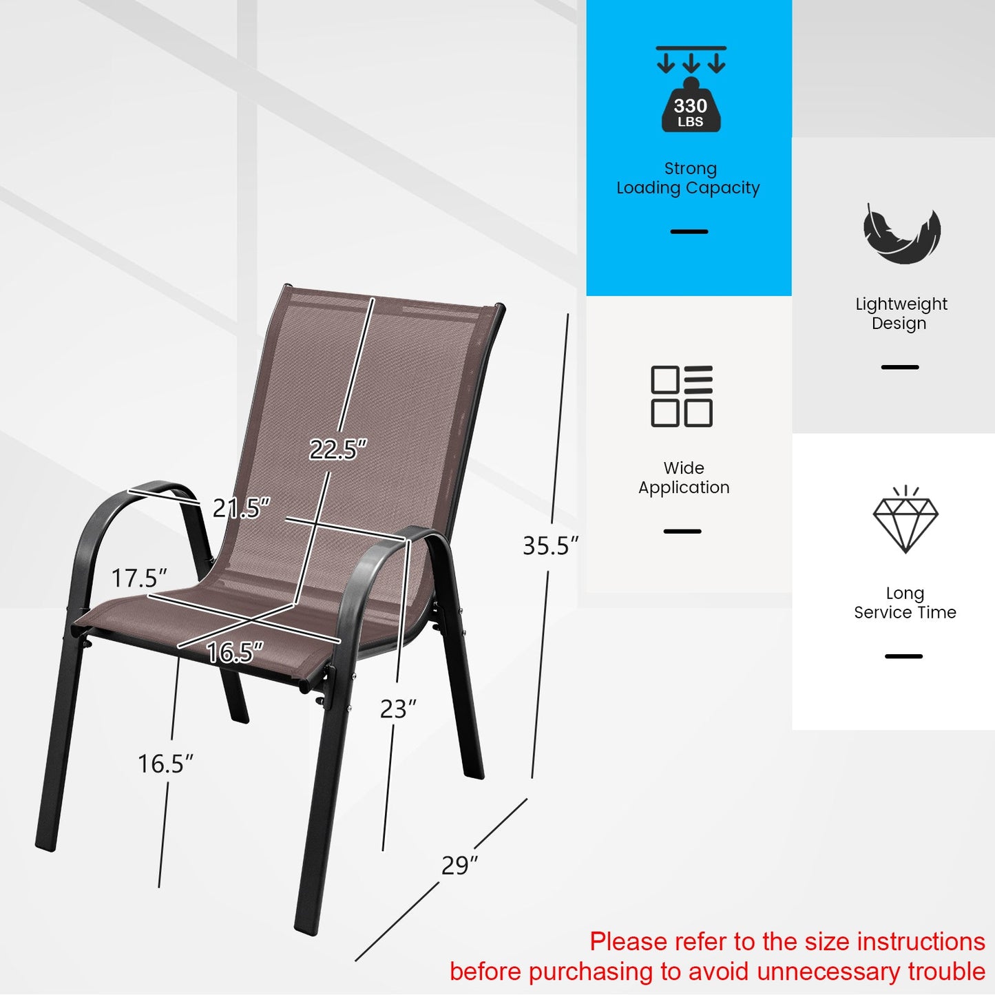 4 Pieces Stackable Patio Dining Chairs Set with Armrest