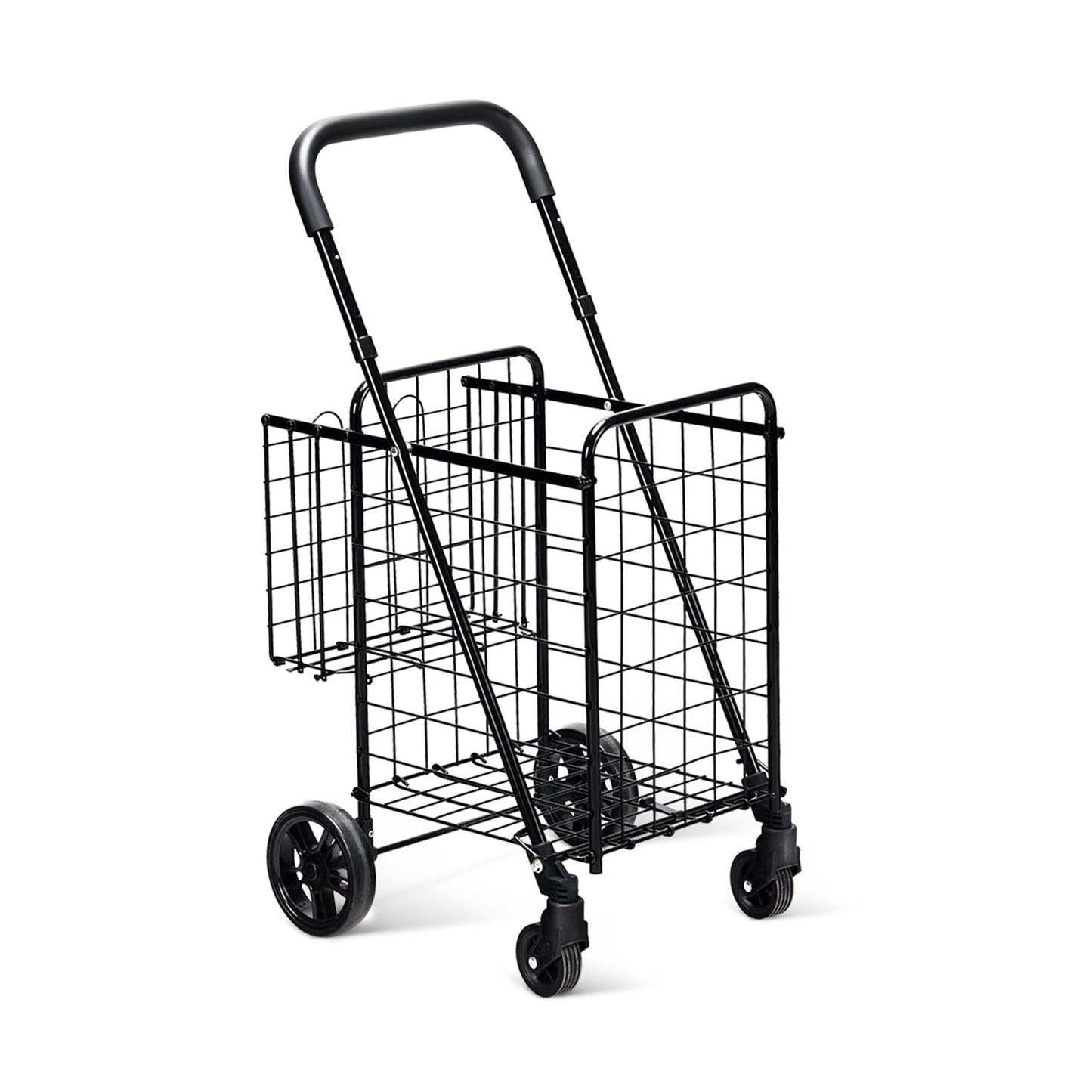 Folding Shopping Cart Basket Rolling Trolley with Adjustable Handle