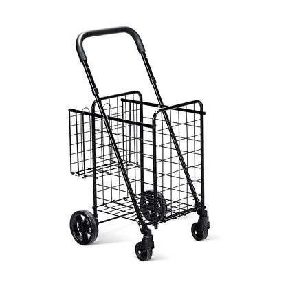 Folding Shopping Cart Basket Rolling Trolley with Adjustable Handle