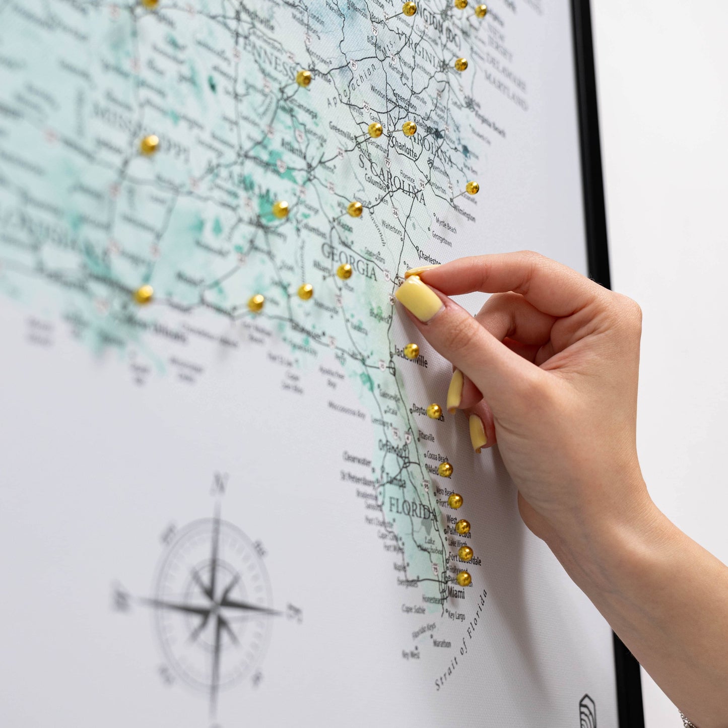 Wooden Canvas USA Map - Sky Blue