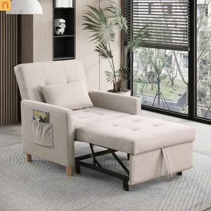 Chair Convertible 3-in-1 Fabric Beige Adjustable Backrest 330 lb