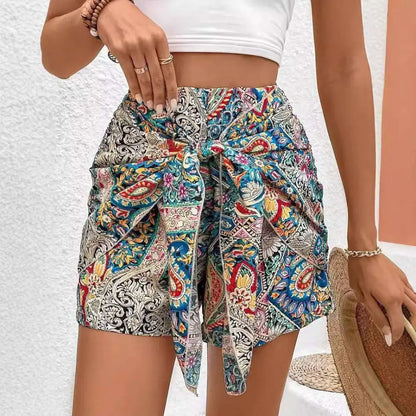Slimming Lace Up Printed Irregular Skirt