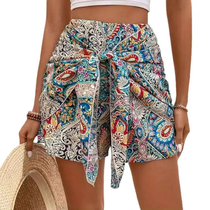 Slimming Lace Up Printed Irregular Skirt