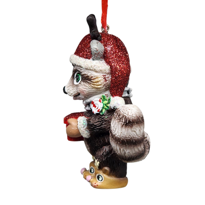 Adorable Christmas Raccoon Ornament - Approximately 4 Inches