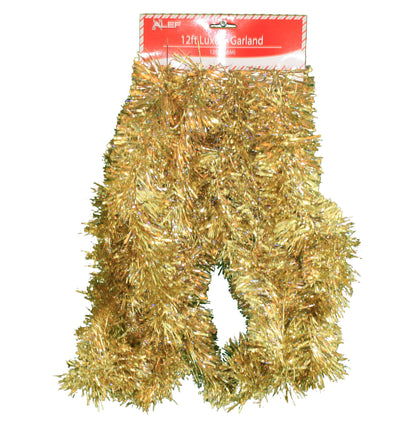 12 foot 5 Ply Holographic Tinsel Garland - Gold