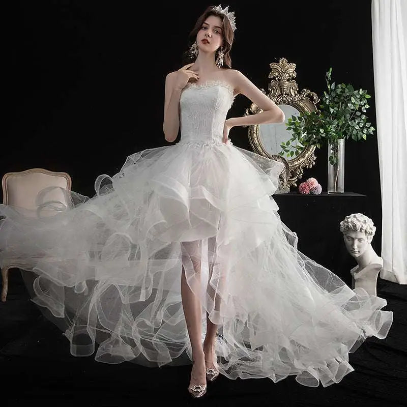 Small Trailing Wedding Dress with Layered Tulle