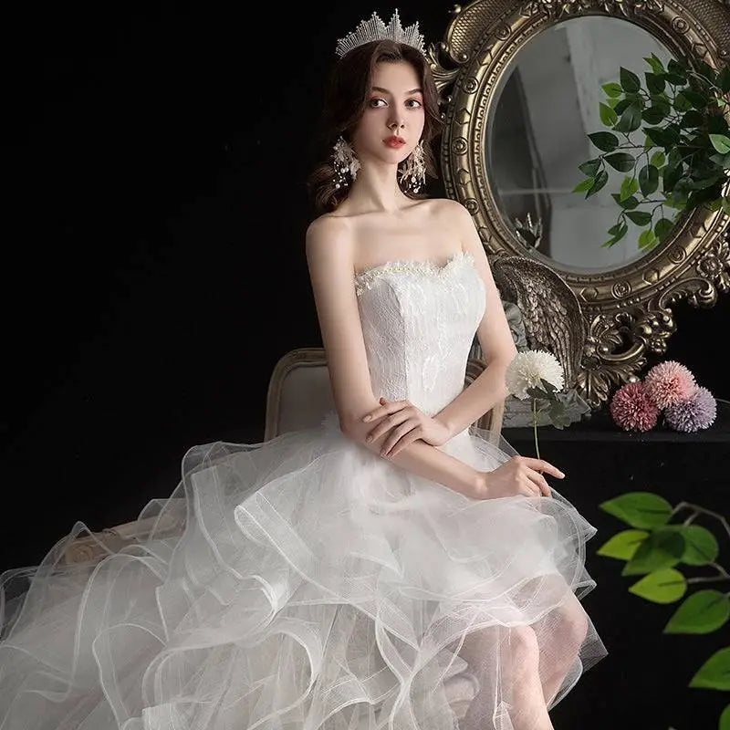 Small Trailing Wedding Dress with Layered Tulle