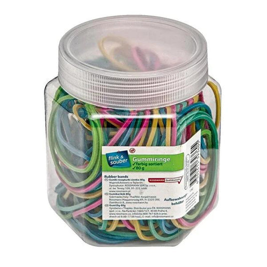 Flink & Sauber Colorful Rubber Bands - 80g Elastic Bands for Home & Office Organization, Reusable Packaging