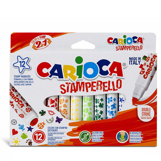 Carioca Stamperello 12-Pack Washable Markers for Kids - Non-Toxic Art Supplies with Stamp Tips