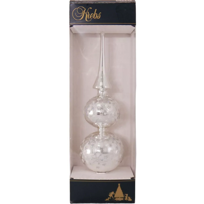 Glass 13 Inch Treetop Finial - Shiny Silver with Glitterlace