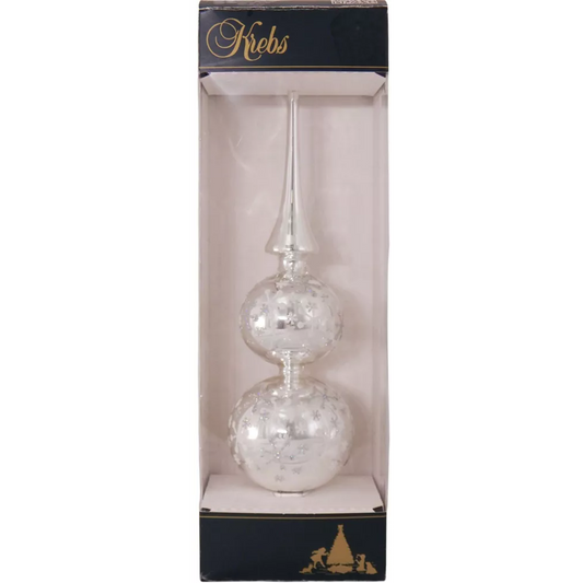 Glass 13 Inch Treetop Finial - Shiny Silver with Glitterlace