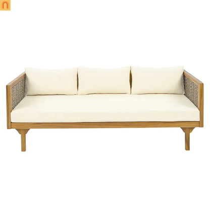 Outdoor Daybed Sofa Acacia Wood Rattan Arms Teak 3-Seater 67.5in