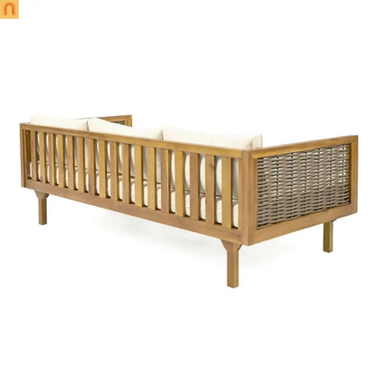 Outdoor Daybed Sofa Acacia Wood Rattan Arms Teak 3-Seater 67.5in