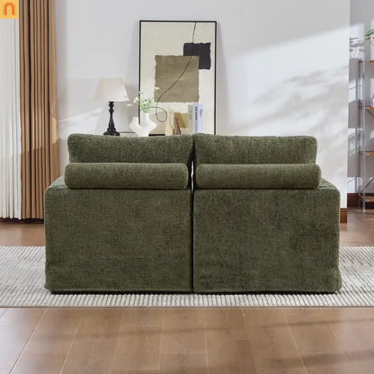 Sofa Bed Chenille Green Modular Pocket Spring 55in 4 Pillows