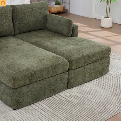 Sofa Bed Chenille Green Modular Pocket Spring 55in 4 Pillows