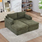 Sofa Bed Chenille Green Modular Pocket Spring 55in 4 Pillows