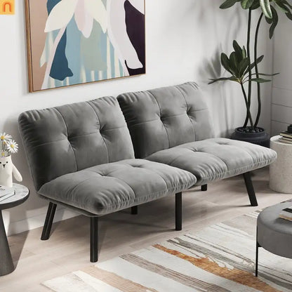 Convertible Velvet Sofa Bed Twin 62in Gray Adjustable