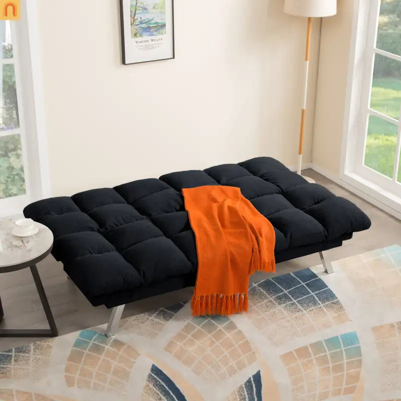 Mattress Foam 2-Seat Sofa Bed Corduroy Black Adjustable 67in